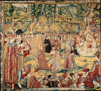 Tapisserie des Valois. Fête du 14 septembre. Jardin des Tuileries. Catherine est au centre.Palais des Offices à Florence