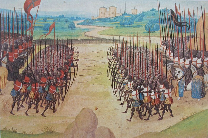 Azincourt. (Source : H. W. Koch: Illustrierte Geschichte der Kriegszüge im Mittelalter, S. 133, Bechtermünz Verlag, ISBN 3-8289-0321-5 -Wikimedia)