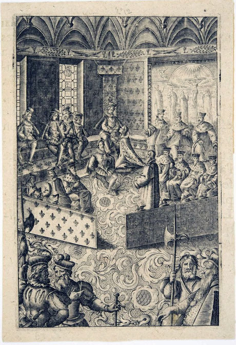 Lit de Justice tenu par Louis XIII au lendemain de la mort de son Père. 1 (Source : Archives Nationales - AE-II-3890 », Wikimedia Commons)
