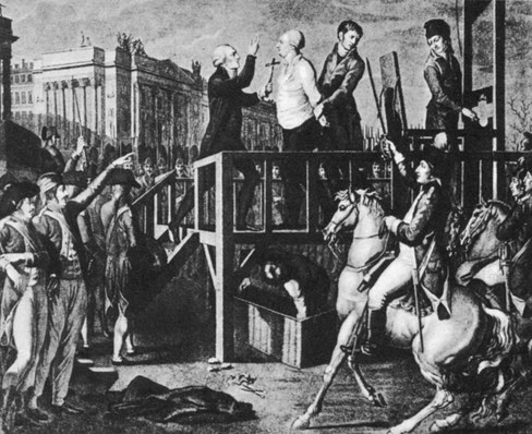 Mort de Louis XVI. (Source : Wikimedia. Auteur Unbekannter Stich.Autrorisation PD Old.)