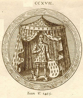 Jean V.Par Dom Hyacinthe Morice Dom Morice (H.), Mémoires pour servir de preuves à l’histoire ecclésiastique et civile de Bretagne, tirés des archives de cette province, des celles de France & d’Angleterre, des Recueils de plusieurs sçavants Antiquaires